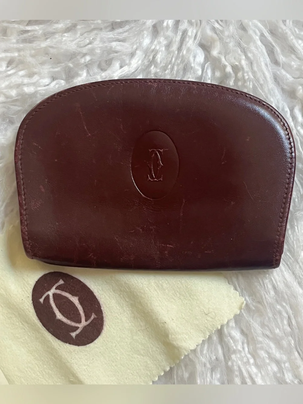 Cartier Burgundy and Gold Leather Key Case, wallet & perfum sample bundle